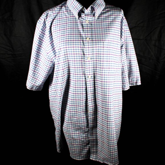 Men's Stafford Plaid Short Sleeve Button Down Shirt - Size 18 Reg - Picture 2 of 6